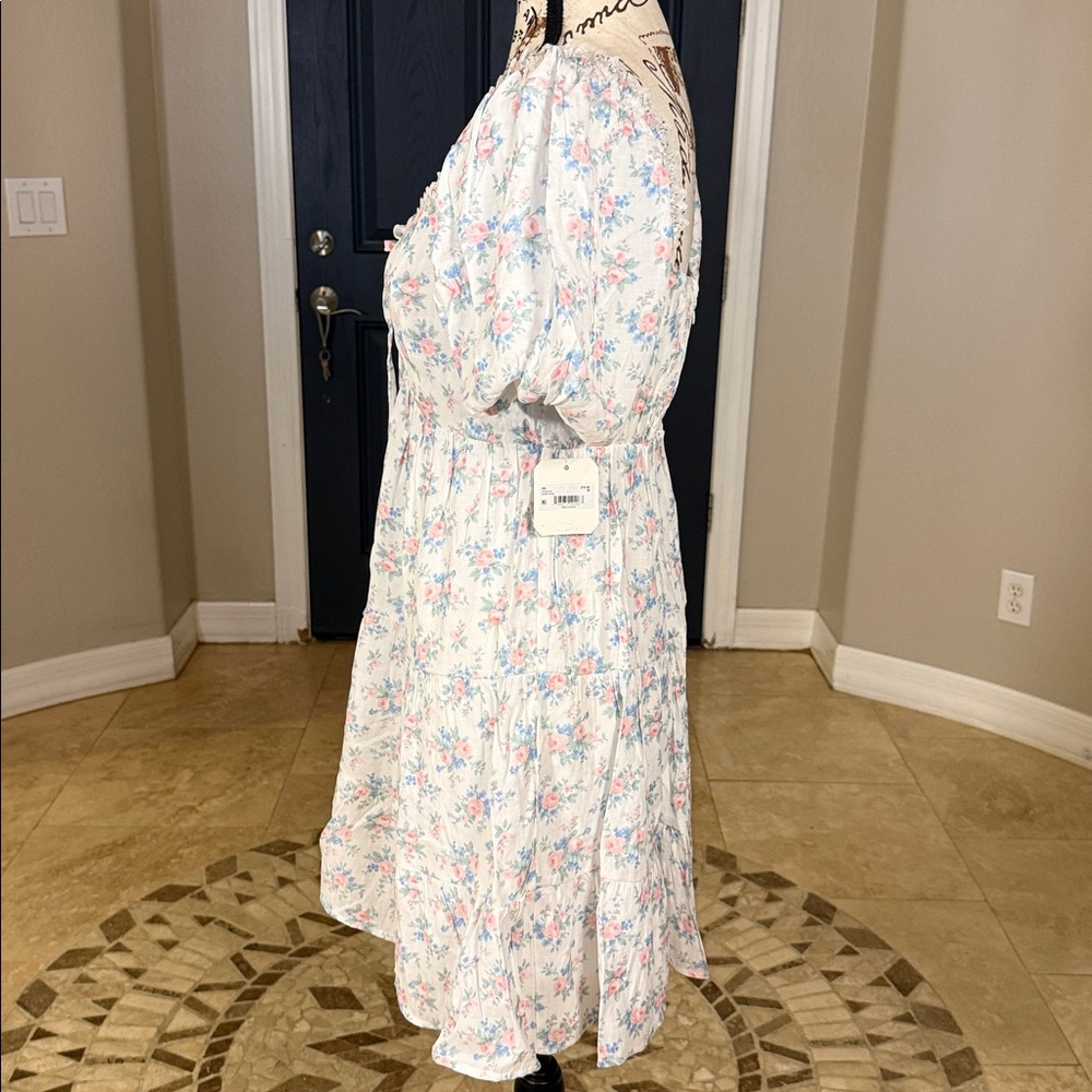 ALTARD STATE WHITE FLORAL BABY DOLL Puff Sleeve Dress MD - Picture 6 of 13